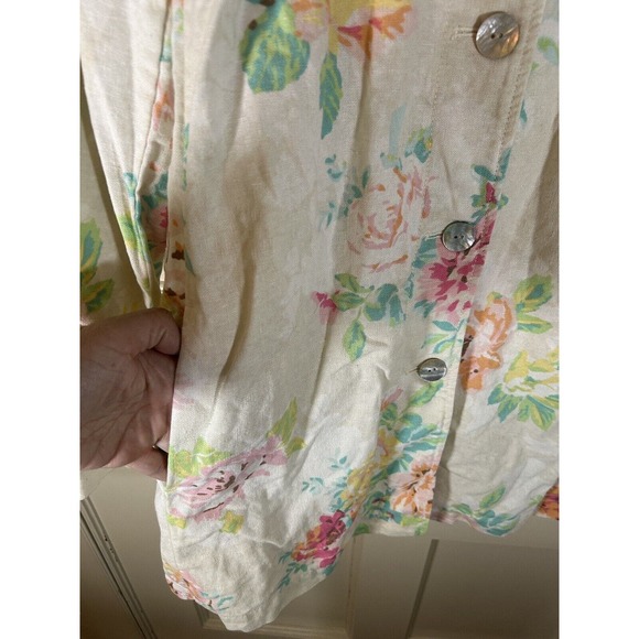 J Jill Women’s Floral Linen Blend Button Up Jacket Long Sleeve Size Large - Picture 4 of 11